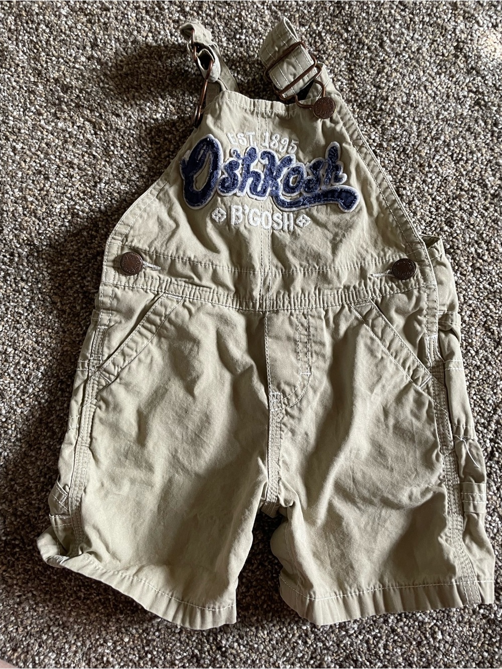 OshKosh B'gosh Tan Shortalls with Navy Logo